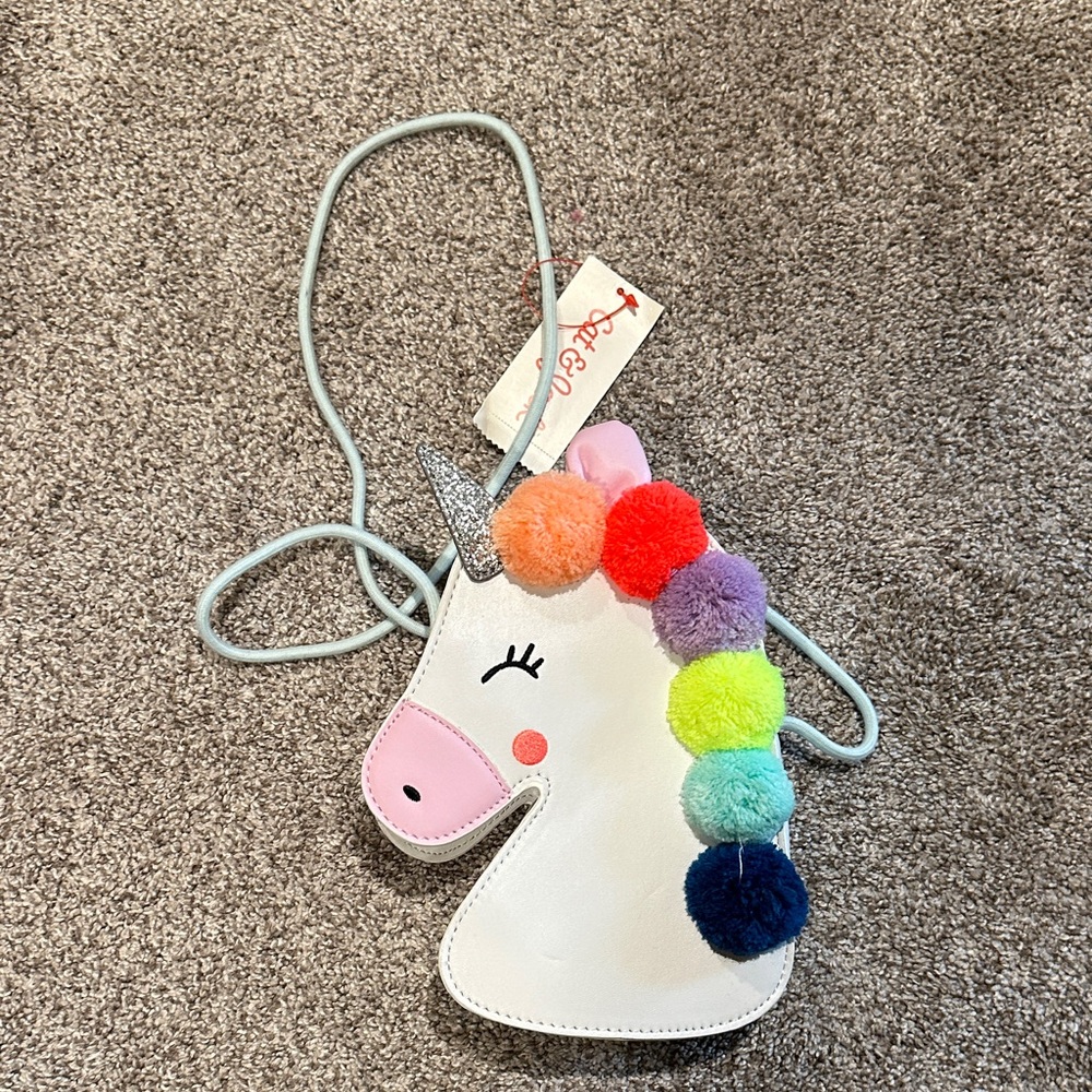 Cat & Jack Unicorn Crossbody Bag with Rainbow Pom Poms